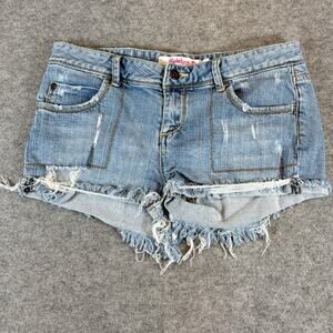 Y2K Celebrity Pink Jeans Hotpants Shorts Womens 7 Blue Denim Frayed Distress